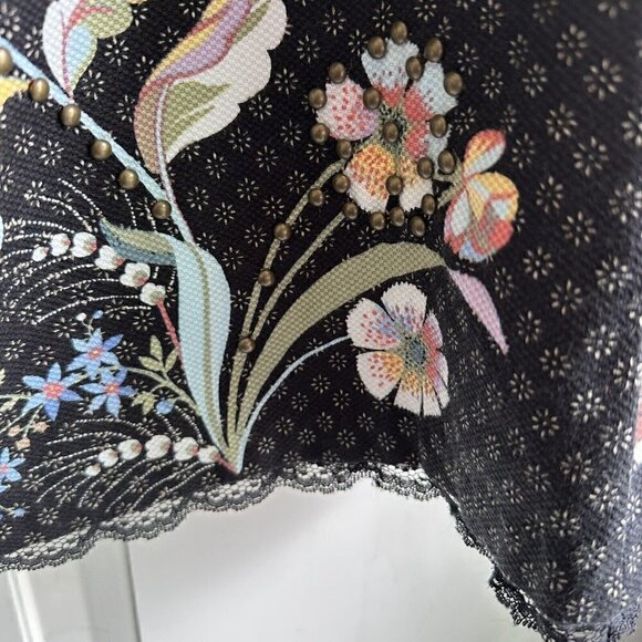 Anthropologie Maeve Ashbury Black Floral Studded One Shoulder Shift Dress Size 2 - Picture 14 of 16